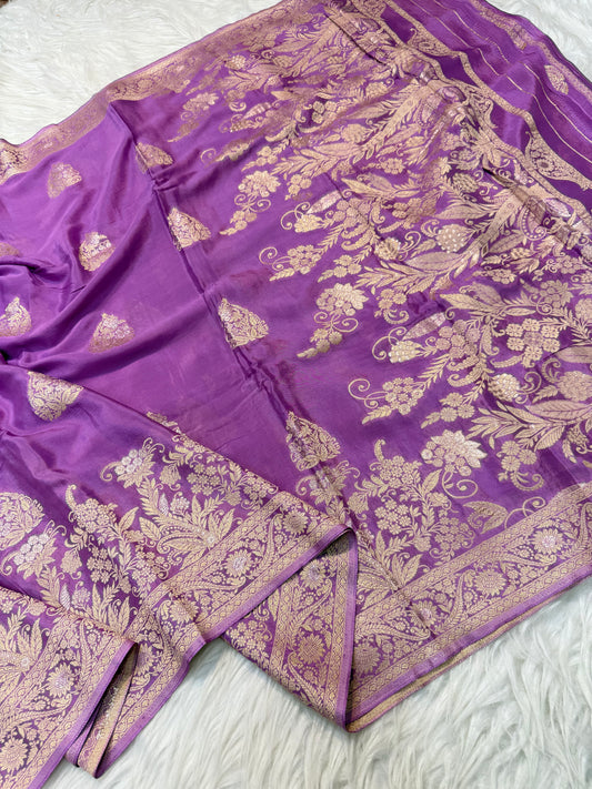 Purple  shade Chinon Viscose premium saree