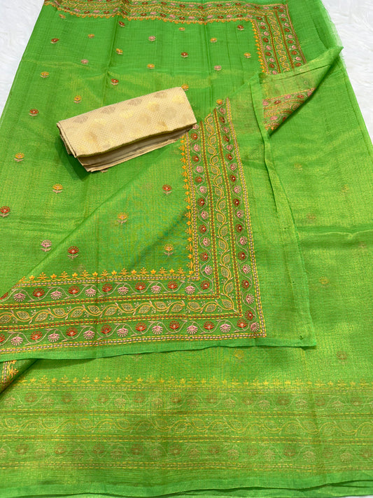 Banarasi tissue embroidery saree