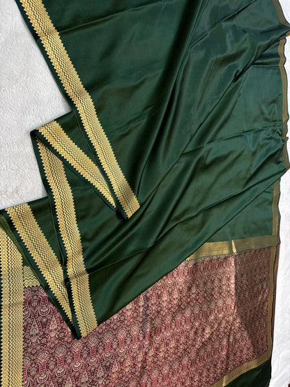 Bottle green shade mashru silk premium Banarasi silk Saree