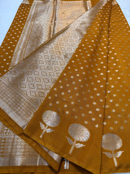 Bronze shade raw mango  premium Banarasi saree