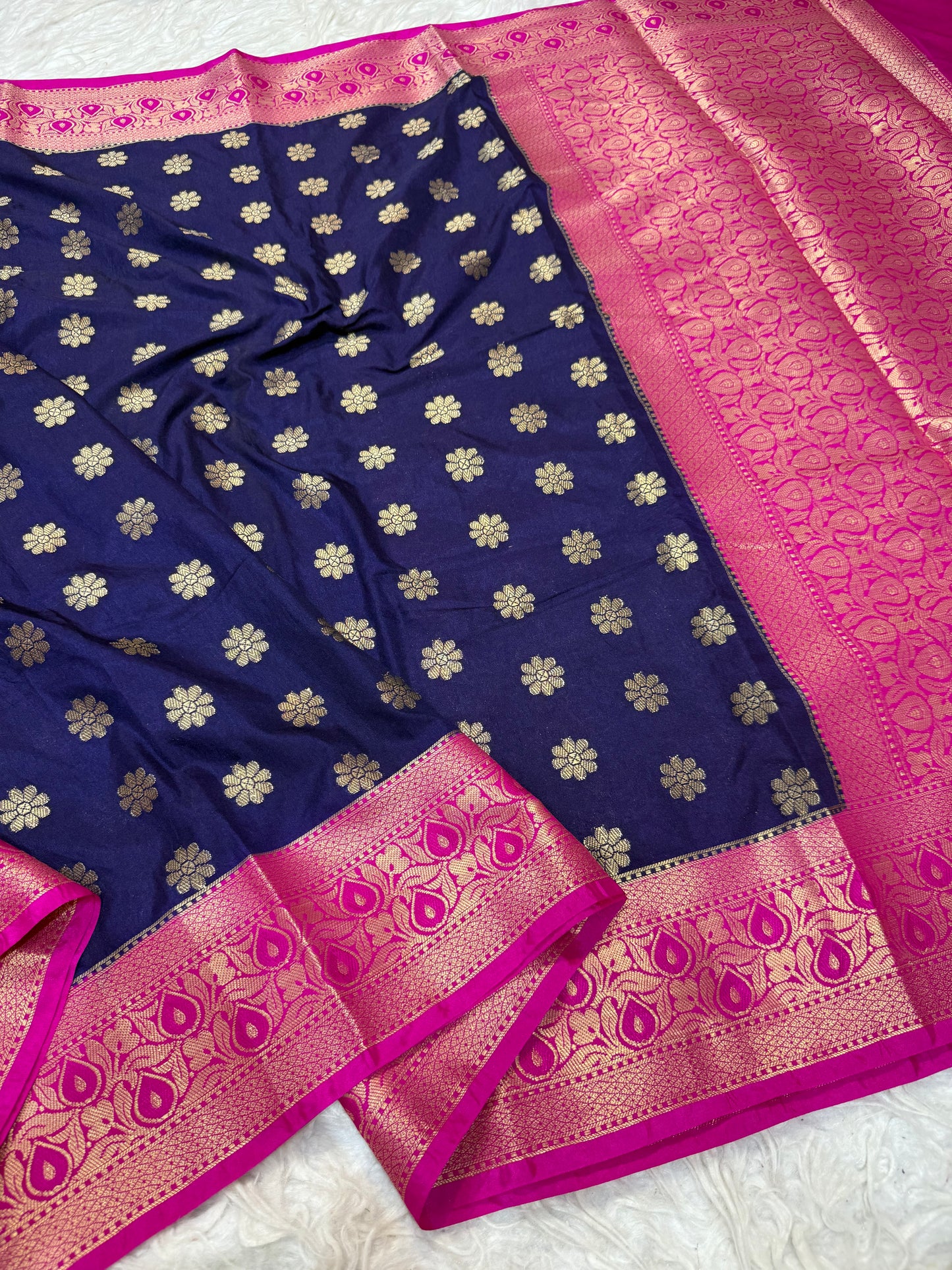 Nevy & royal pink shade  Dupion Silk premium Banarasi Saree