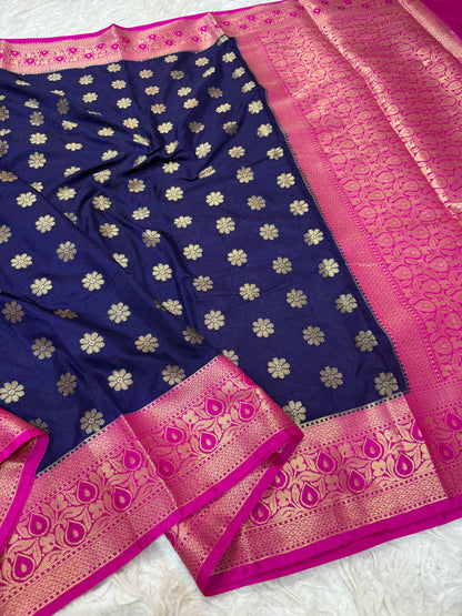 Nevy & royal pink shade  Dupion Silk premium Banarasi Saree
