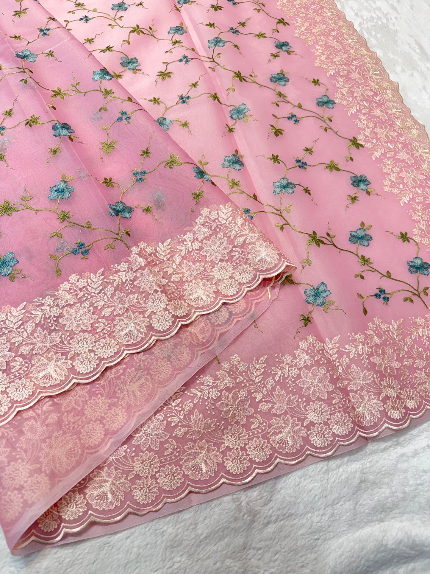 Pink shade organza designer cutwork premium embroidery Banarasi saree