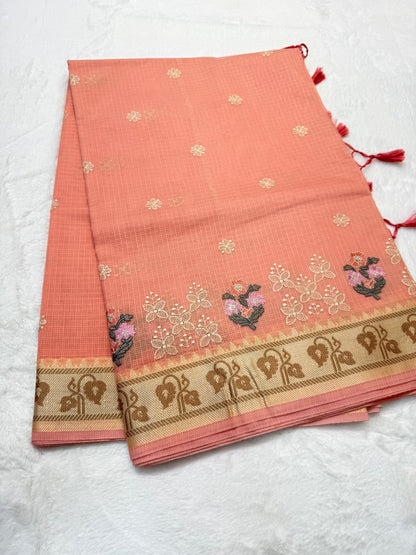 Peach shade kota designer embroidery Banarasi saree