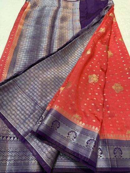 Strowberry & magenta shade raw mango Banarasi premium Banarasi saree