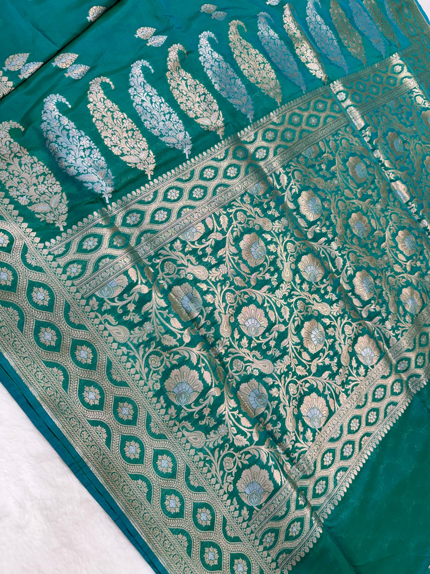 Rama green shade katan Banarasi silk Saree
