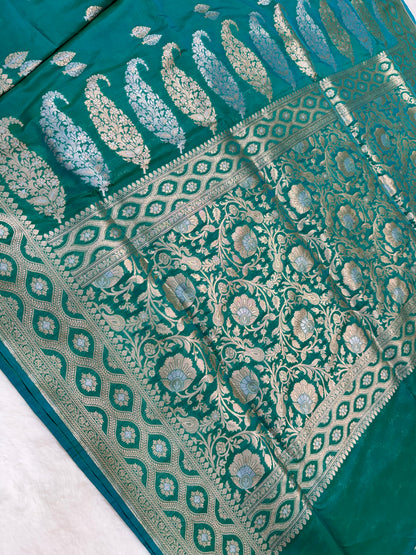 Rama green shade katan Banarasi silk Saree