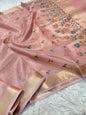 Pink shade tissue kota embroidery mirror work premium Banarasi saree