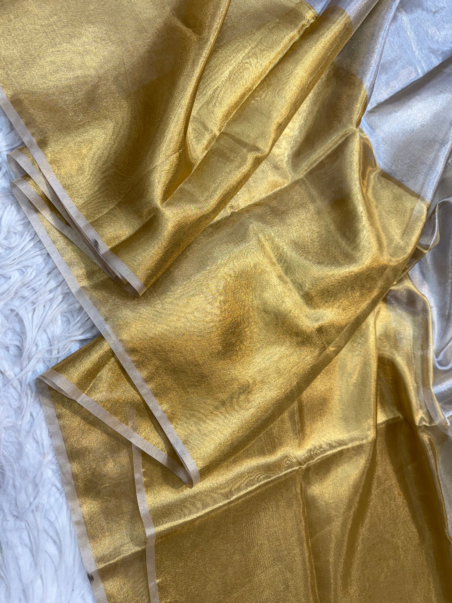 Gold silver shade soft tissue half half Banarasi saree