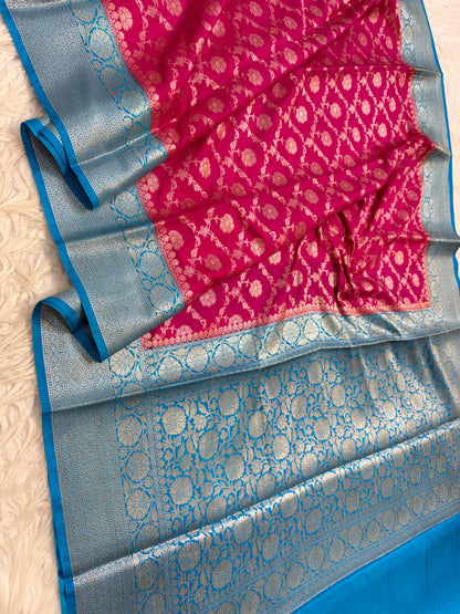Royal pink firozi shade  Dupion Silk premium Banarasi Saree