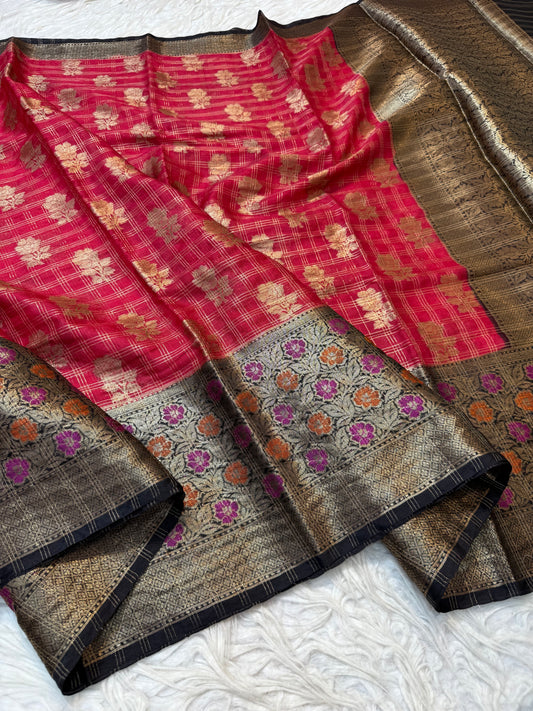 Black red shade warm silk premium Banarasi saree