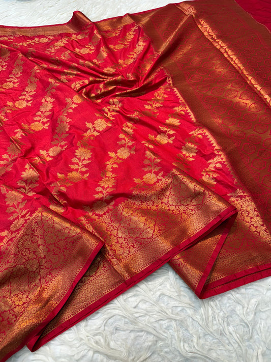 Red shade Dupion Silk Banarasi Saree 