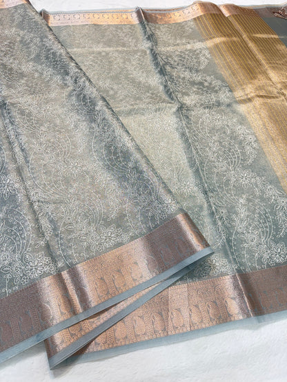 Sea green shade tissue kota designer embroidery premium Banarasi saree