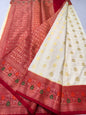 Off white red shade Dupion Silk premium Banarasi Saree