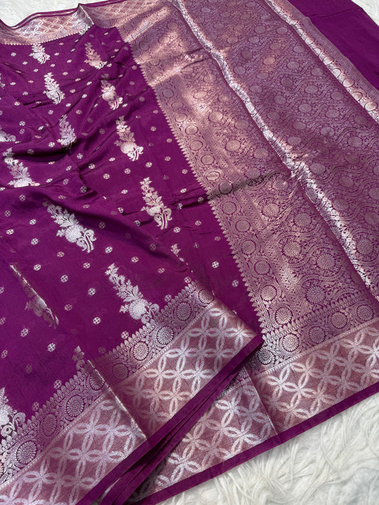 Magenta shade Raw mango soft silk banarasi saree