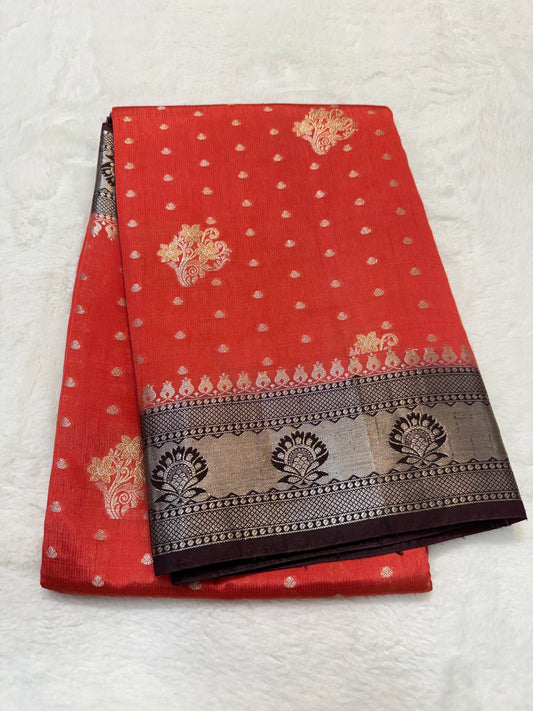 Strawberry & wine shade raw mango Banarasi premium Banarasi saree