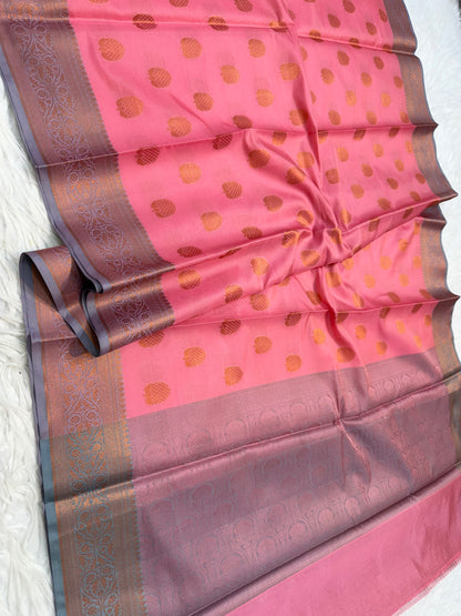 Pink premium soft silk Banarasi saree