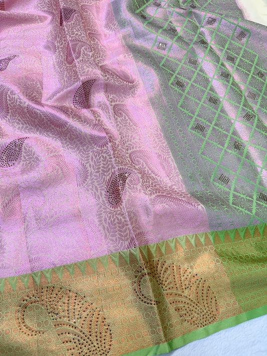 Multicolour shade zari brocade swarovski work Banarasi saree