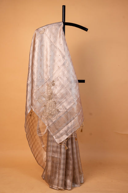 Beige shade tissue kota designer hand work Banarasi saree