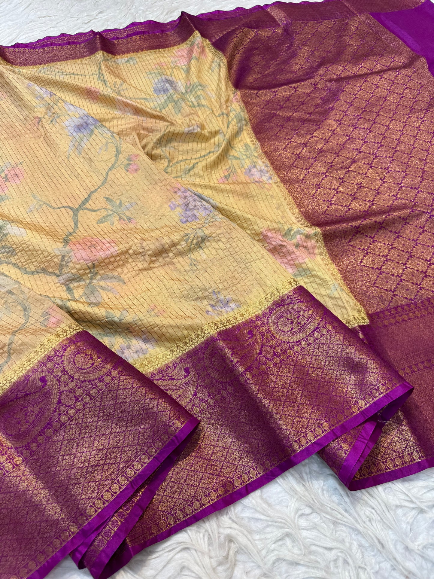 multicolour Dupion silk digital print Banarasi saree