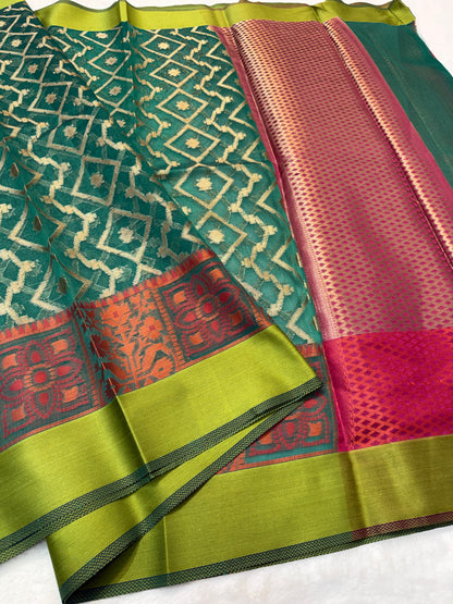 Multicolour shade kora organza Banarasi saree