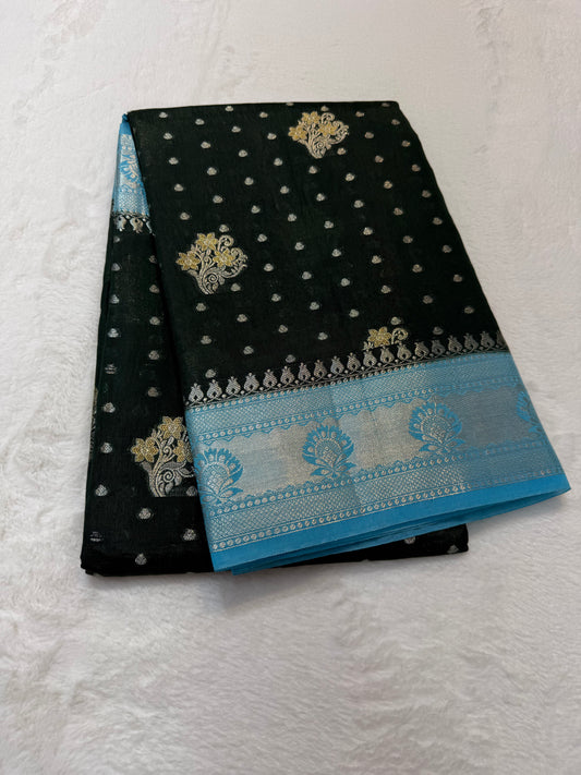 Mehandi & sea green shade raw mango Banarasi premium Banarasi saree