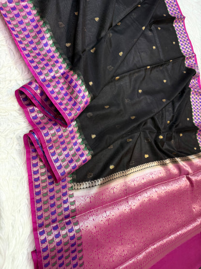 Black & royal pink shade georgette Banarasi saree