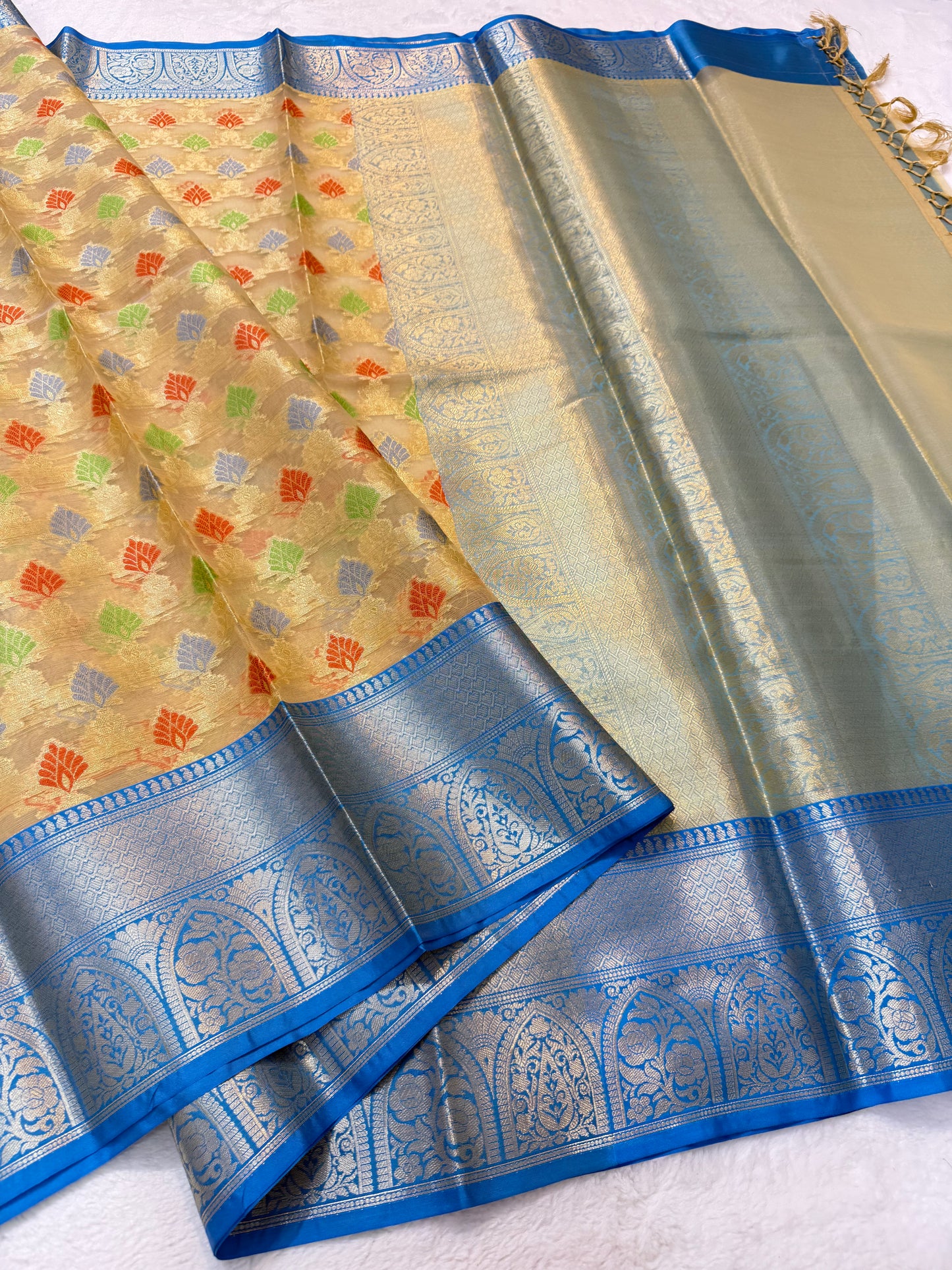 Multicolour shade kora organza Banarasi saree