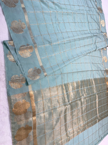 Sea green shade raw mango  premium Banarasi saree