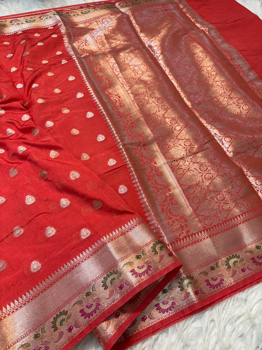 Red shade Raw mango soft silk banarasi saree