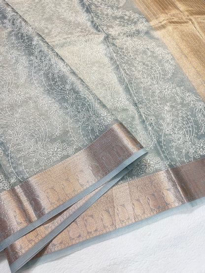 Sea green shade tissue kota designer embroidery premium Banarasi saree