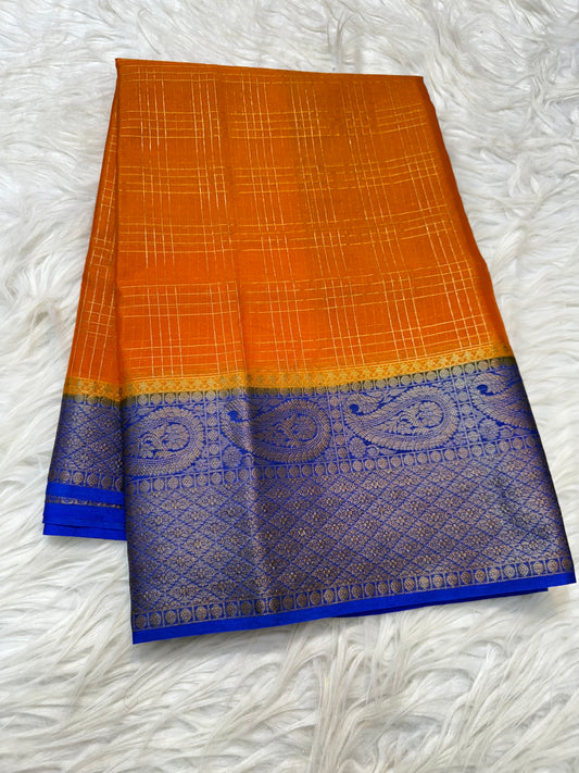 Orange blue warm silk premium Banarasi saree