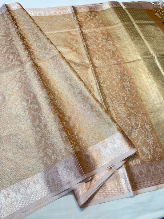 Pink shade tissue kota embroidery primum Banarasi saree