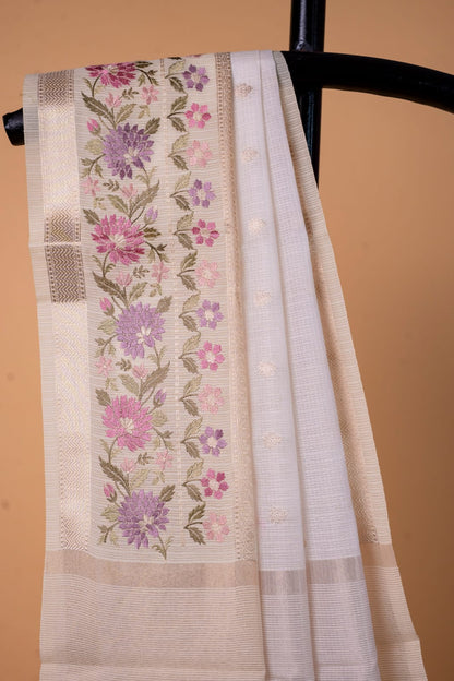 White shade kota designer embroidery premium Banarasi saree