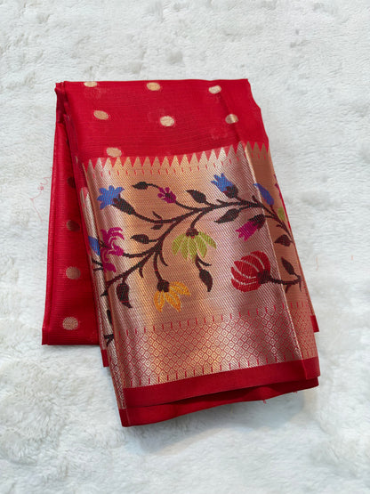 Orang & multicolour shade tissue kota premium paithani border designer banarasi saree