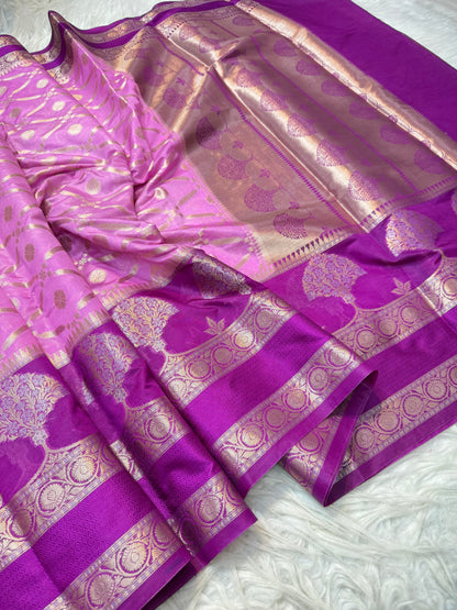 Pink & purple shade Chiniya Silk premium Banarasi Saree