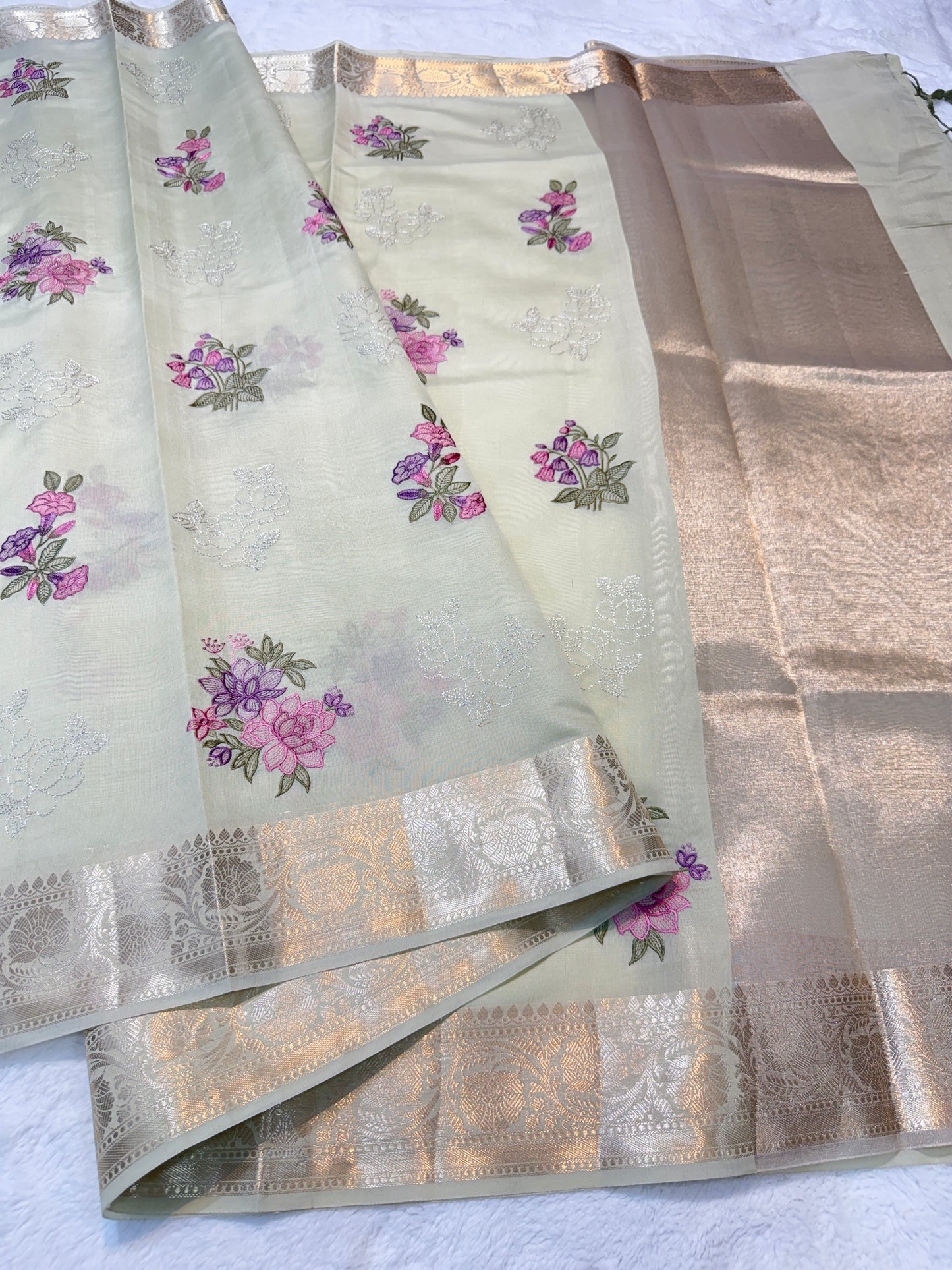 Pista green shade soft silk designer  premium embroidery Banarasi saree