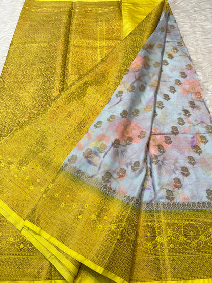 multicolour Dupion silk digital print Banarasi saree