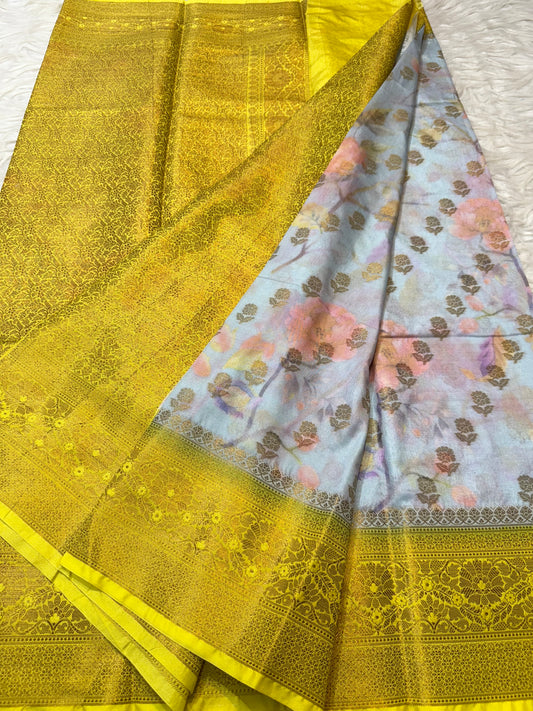 multicolour Dupion silk digital print Banarasi saree