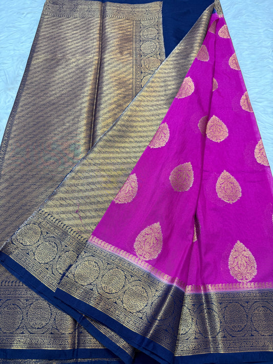 Royal pink nevy shade georgatte Banarasi saree