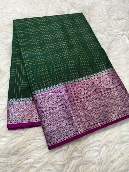Bottle green & magenta shade  Dupion Silk premium Banarasi Saree