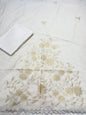 Beige white shade mul chanderi 3 piece appliqué work banarsi suit