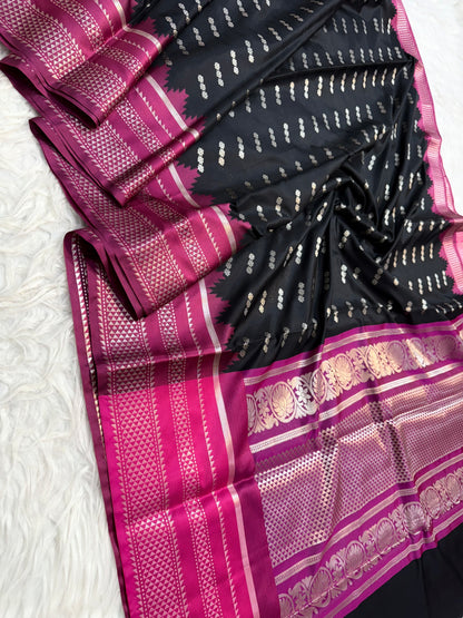 Black royal pink shade premium soft silk Banarasi saree