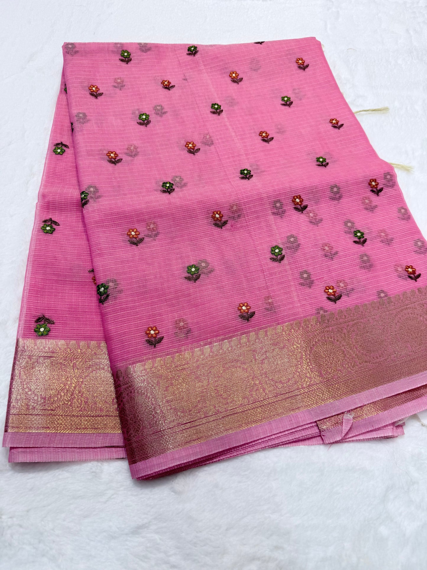 Pink shade cotton kota embroidery Banarasi saree