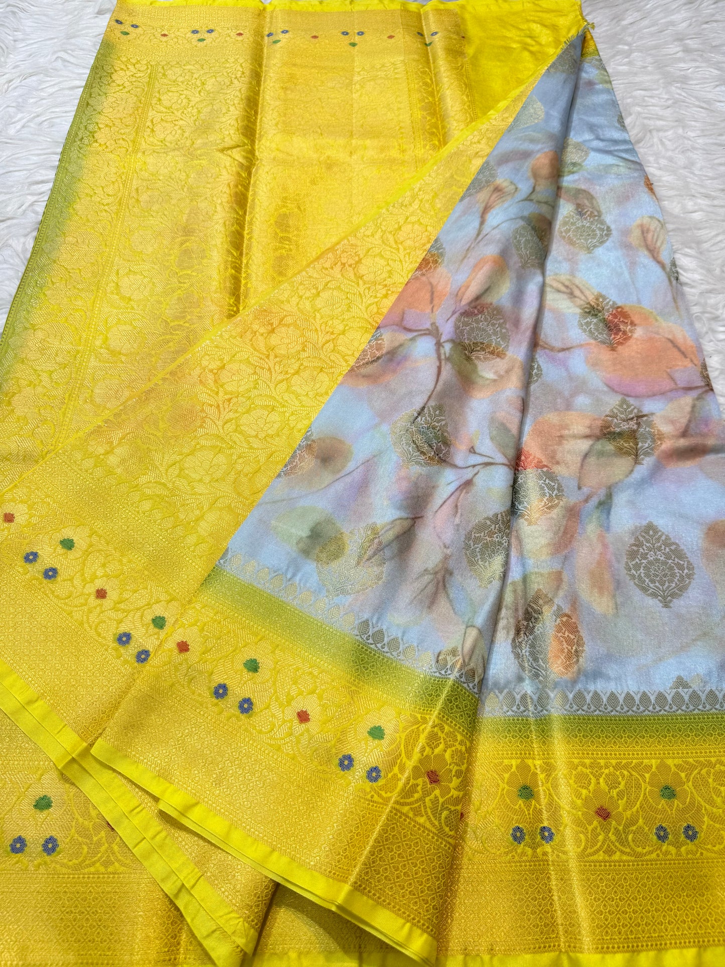 multicolour Dupion silk digital print Banarasi saree