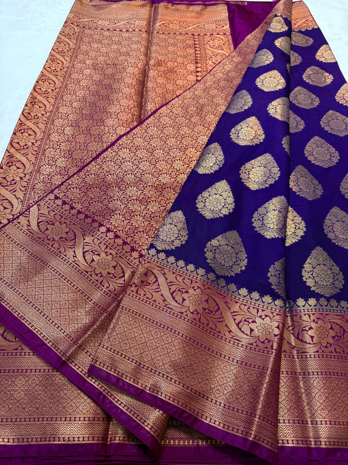 Nevy & Magenta Dupion Silk Banarasi Saree