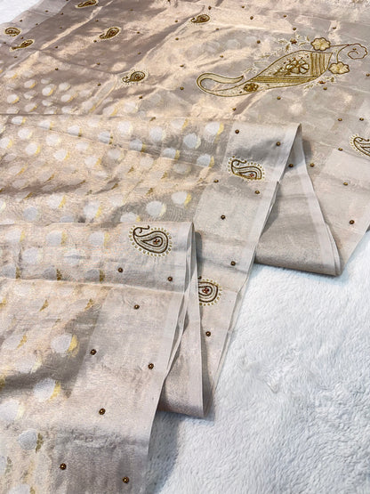 Beige shade tissue designer hand work Banarasi saree