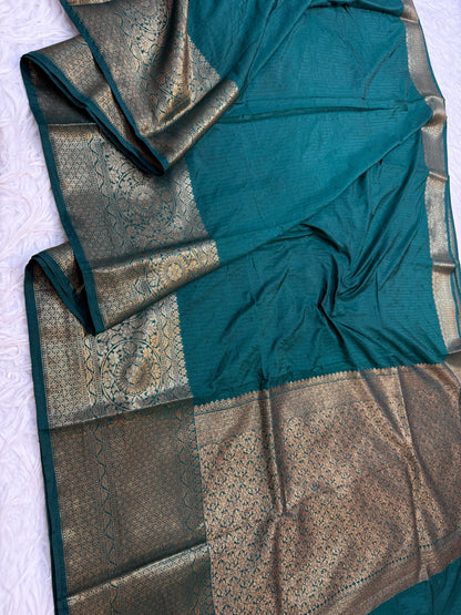 Bottle green shade Dupion silk premium Banarasi saree