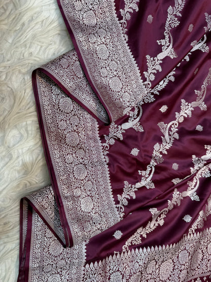Wine shade premium mashru katan Banarasi saree