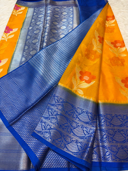 Mango blue warm silk premium Banarasi saree
